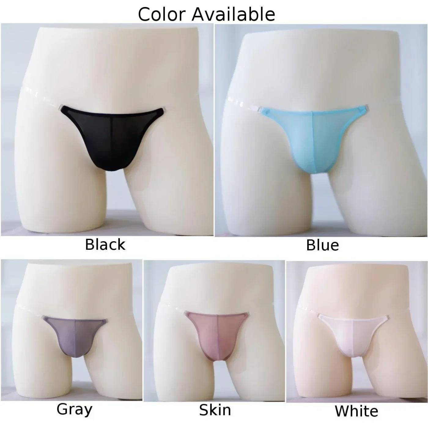 Sexy Men\'s Ice Silk Transparent Invisible Adjustable Waistband G-String Thong Bulge Pouch Briefs Underwear Thongs Pantis