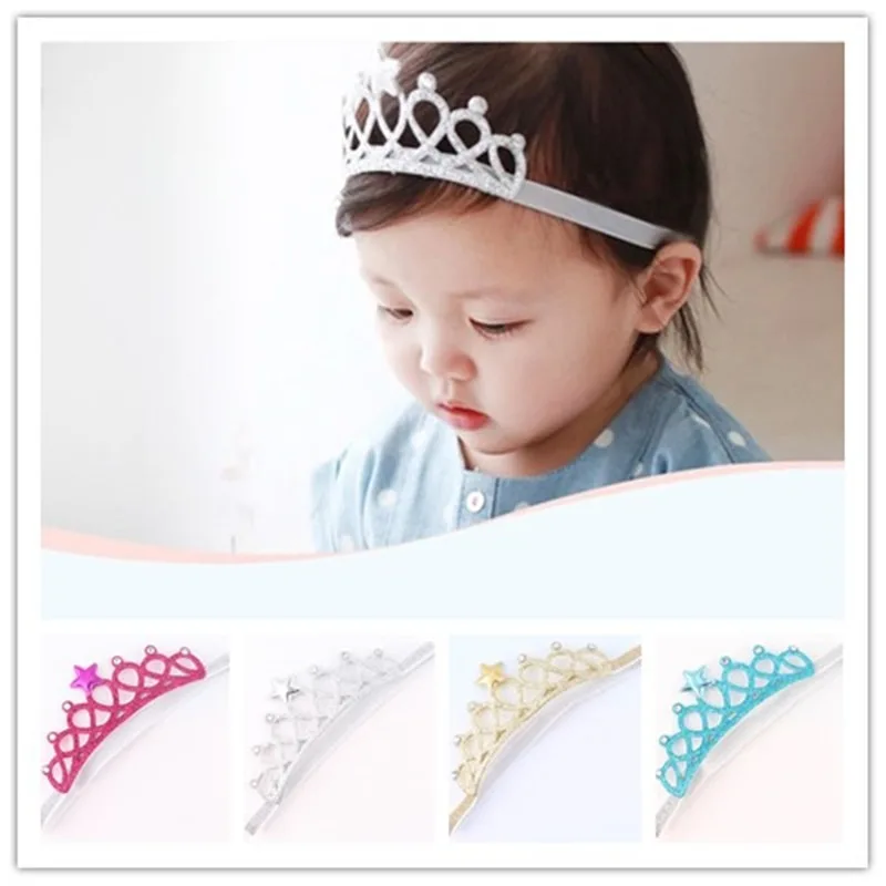 Baby Birthday Crown Headband Little Girls Elastic Soft Princess Head Accessories Toddler Tiara Head Wrap Infant Kids Headwear