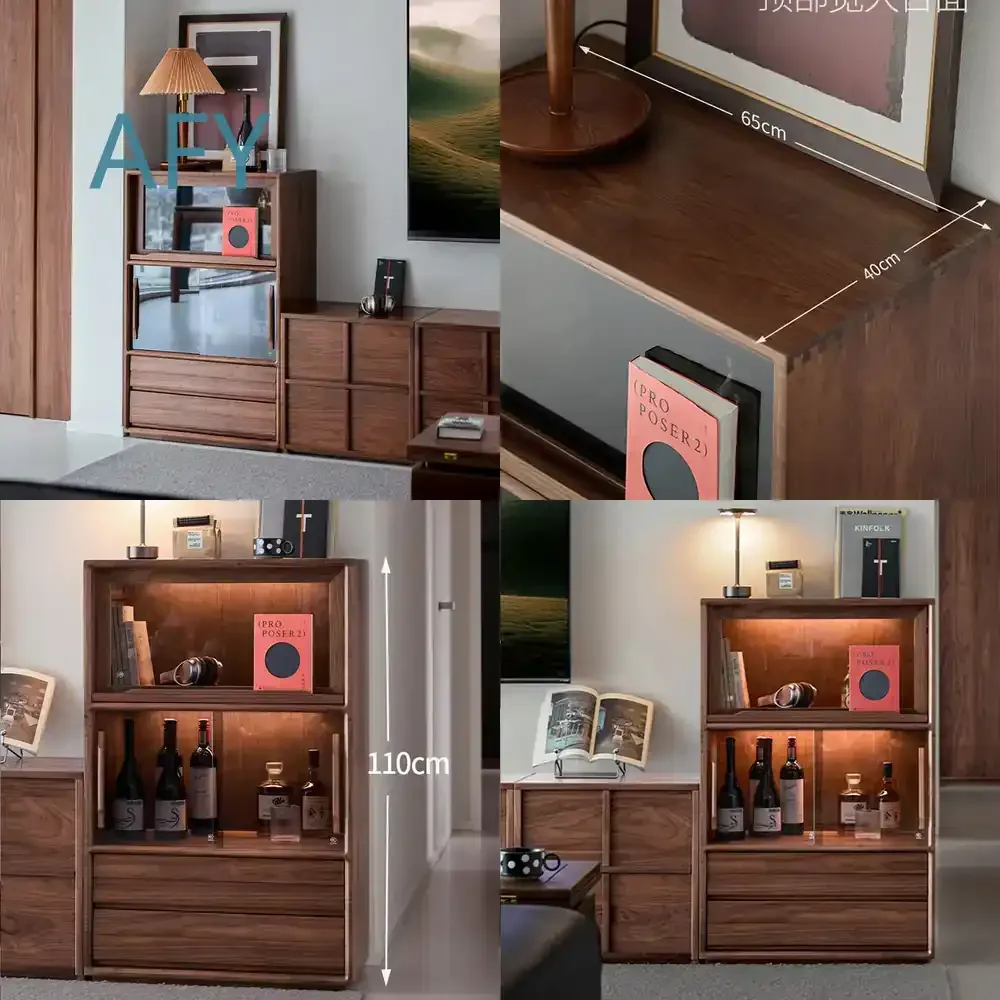 Black Walnut Wood TV Stand Sideboard Cabinet for Living Room Sofa Console Storage Chest for North America Dining Room Bar
