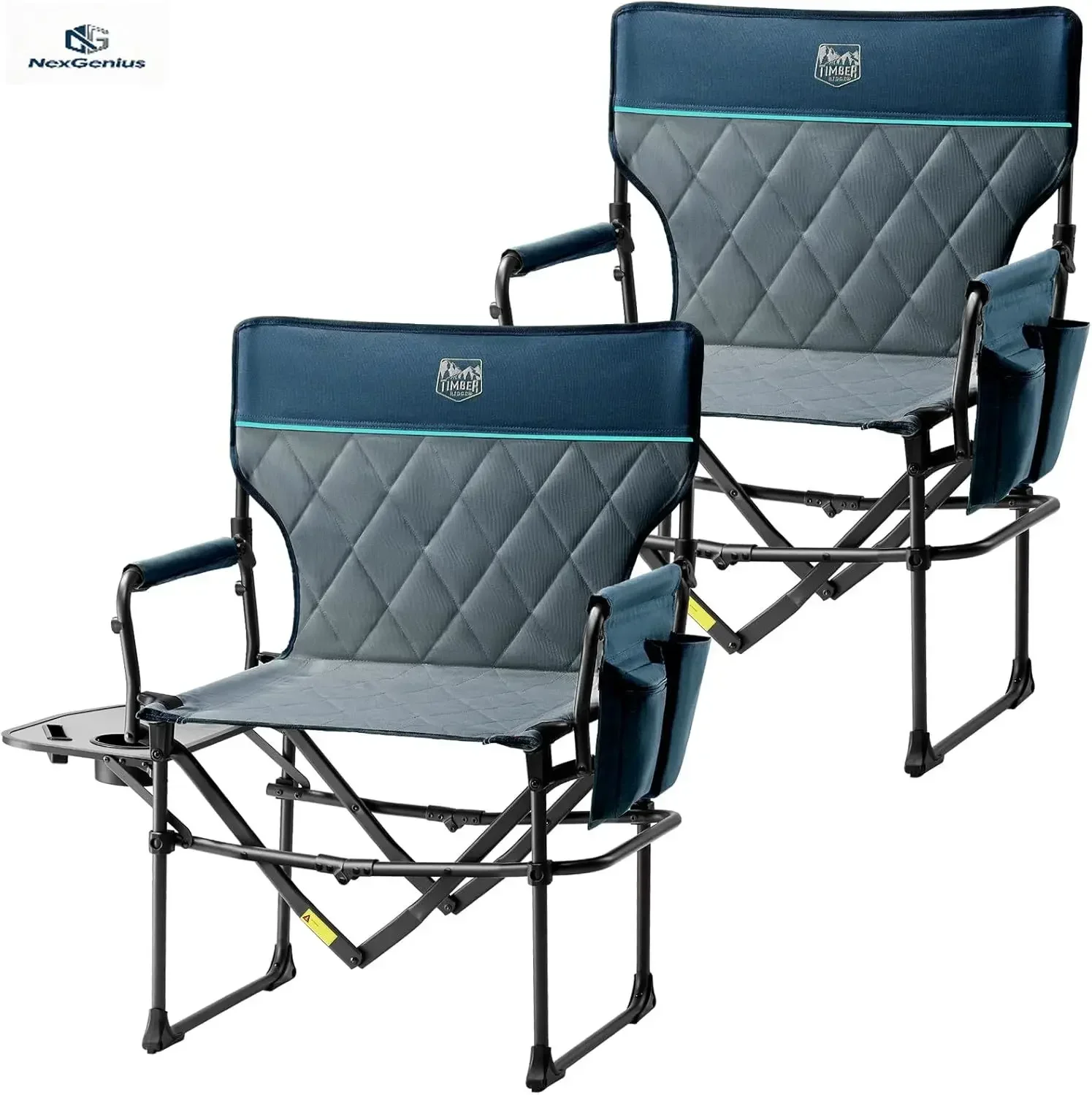 Navy 2 Pack Aluminum Camping Folding Chair Heavy Duty Portable Outdoor Lawn Seat For Fishing Picnic Concert Trip With Side Table