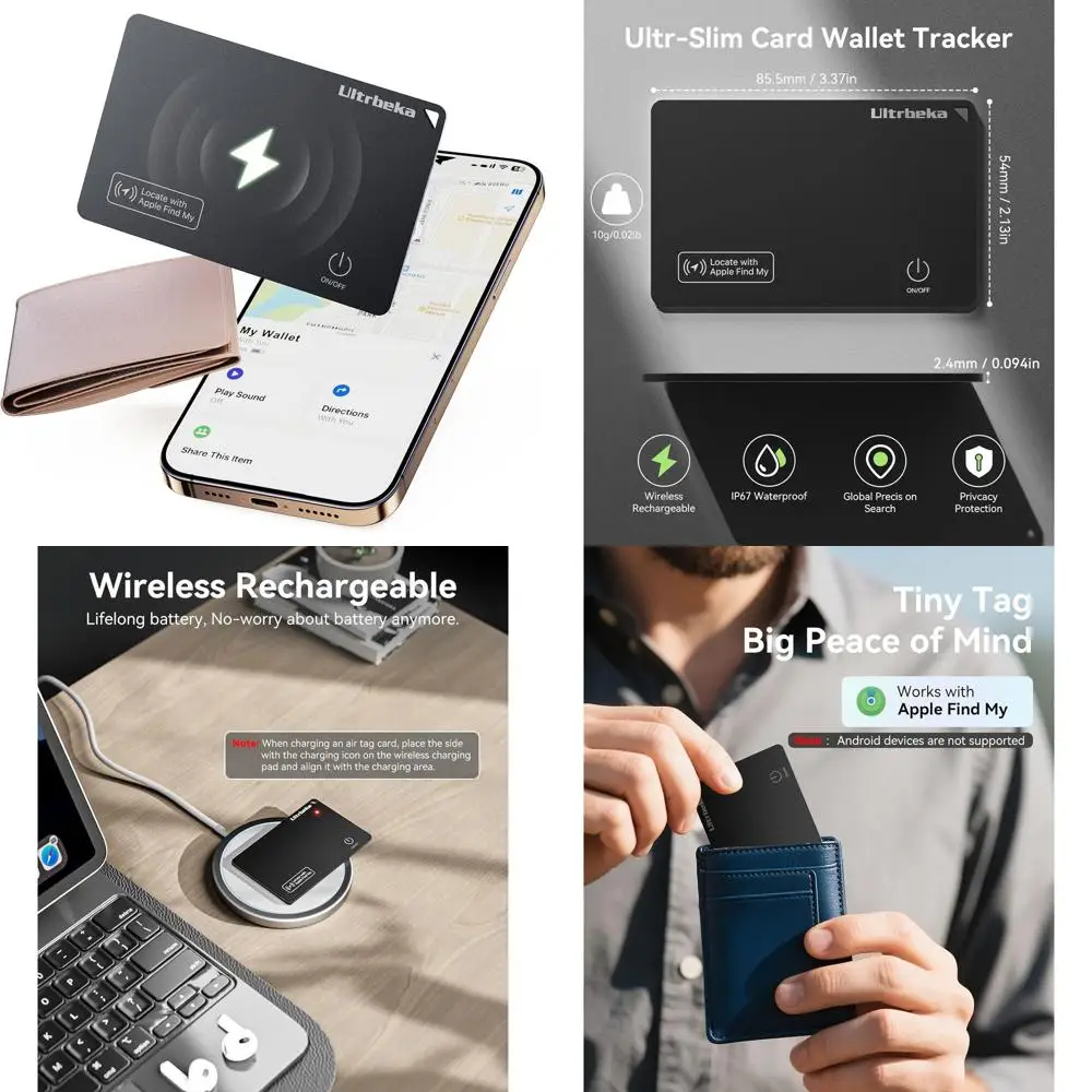 

Ultra Slim Wallet Card, 0.094in Thick, IP68 Waterproof, Bluetooth Connectivity, Compatible with Mobile App, Wireless Charging, C