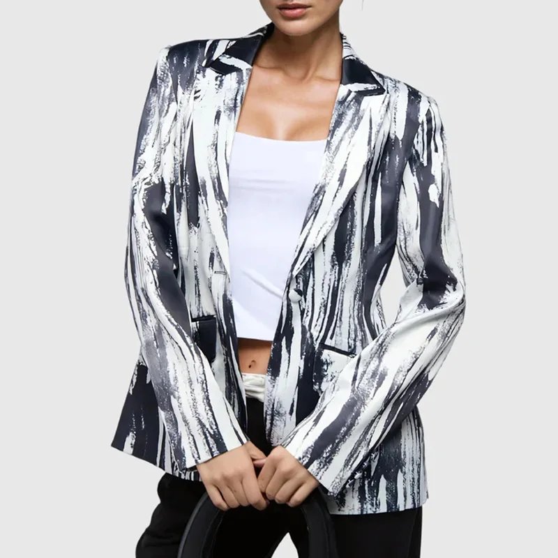 HKSH Autunno Nuove donne Design di nicchia Blazer stampato Tasche con bottone singolo Colletto rovesciato Elegante cappotto alla moda High Street HK9049