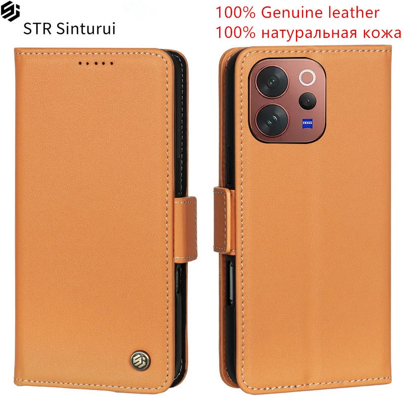 

STR 100% Genuine leather Nappa grain card Slot Wallet Cover For vivo V70 Elite V60 V50 Lite 4G V50e Flip shockproof phone Case