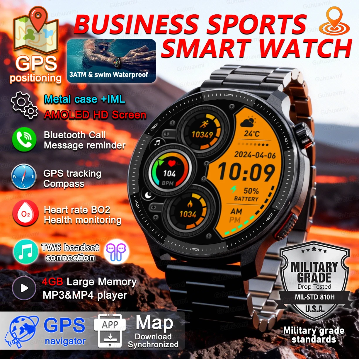 2026New Military Ultra GPS Smart Watch 4GB BIG Battery Waterproof Compass Sports Smartwatch Men GPS map Custom dial Women Man