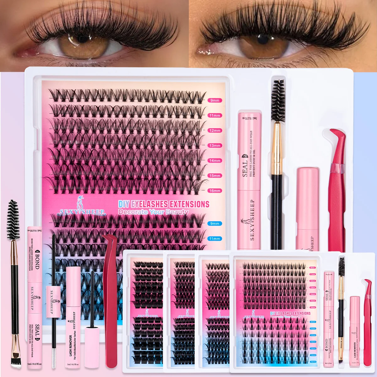DIY Wimpern-Cluster-Set Katzenaugen-Wimpern Wispy Einzelwimpern-Extensions-Kit Natürliche Weiche Wimpern mit Kleber & Versiegelung Wimpernpinzette