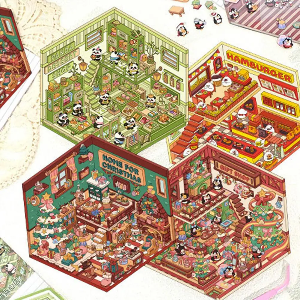 1-4Pcs Interest Sticker 3D Cute Cartoon Pocket Diy Scene Landscaping Decor Sticker Stacking Pasting Gift For Kid Child Student