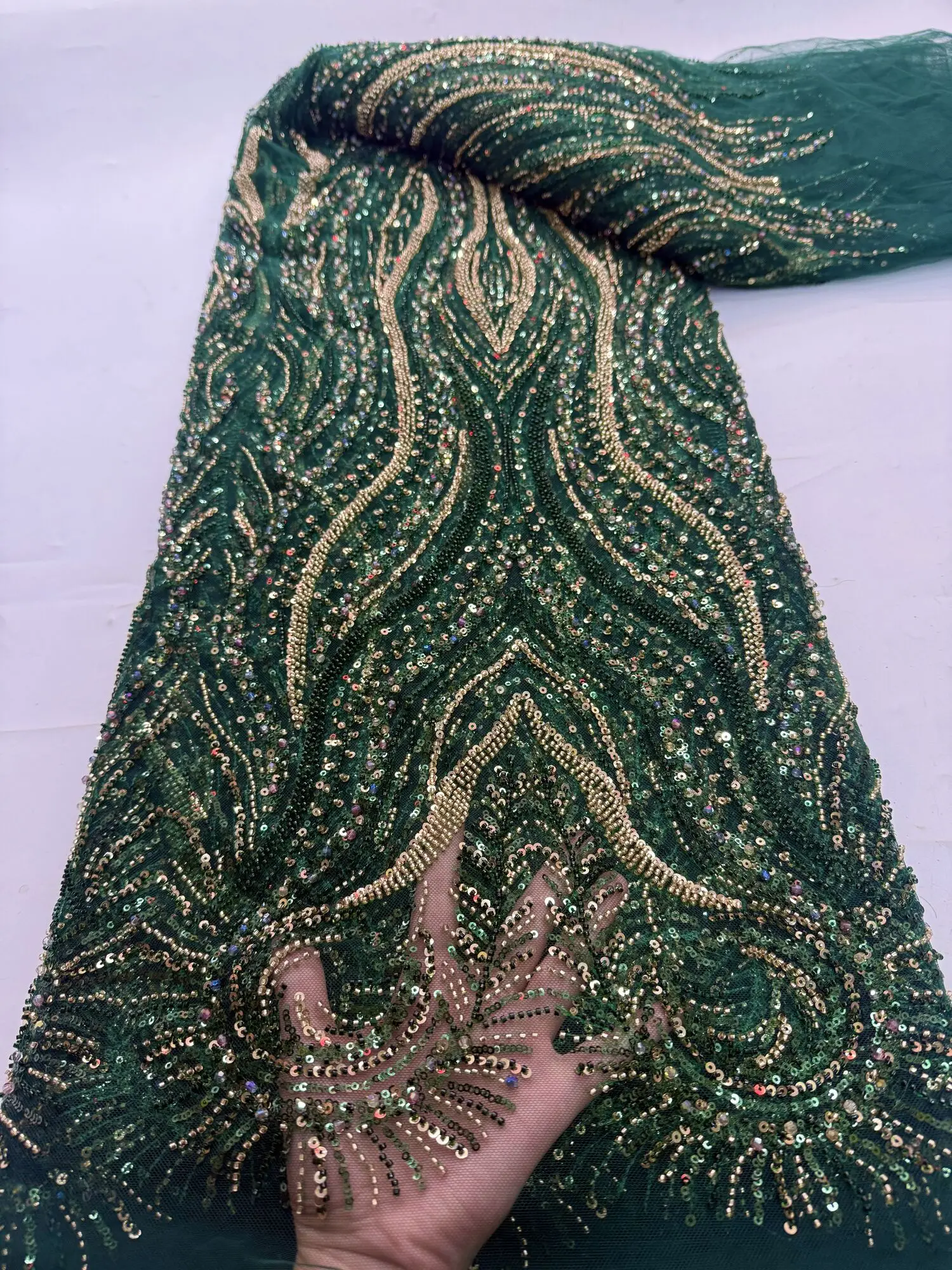 2025 Green Sequins African Lace Fabric French Embroidery High Quality Luxury Heavy  Beaded Bridal Wedding Lace