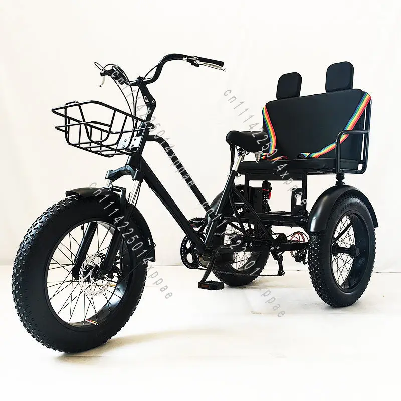 Human-powered Thick Tire Pedal Tricycle 20-inch with Seat Style Tricycle Bicycle Foot-pedal Snowmobile
