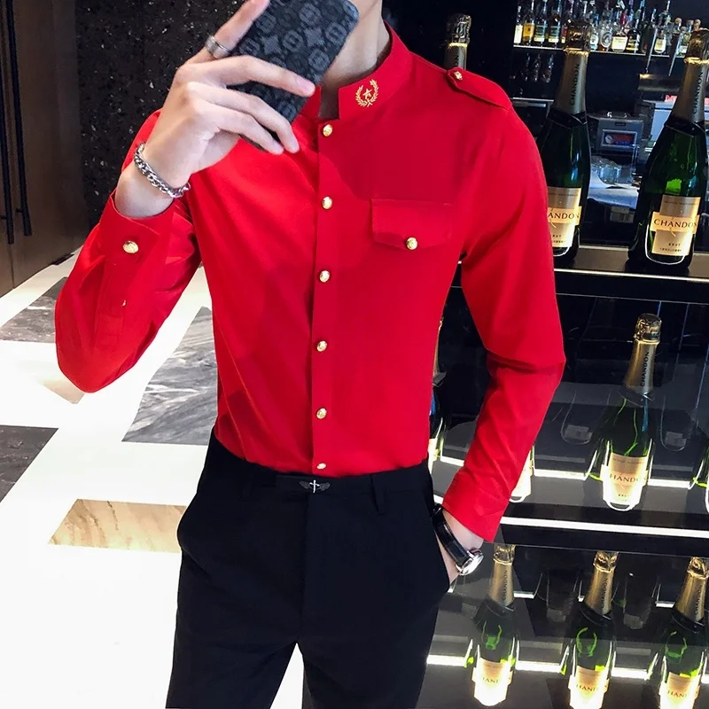 2020 Autumn Men\'s Red Black Shirt S-5XL Mens Shirt Slim Fit Casual Shirts Camisa Hombre Camisa Social Masculina Shirts Men Dress