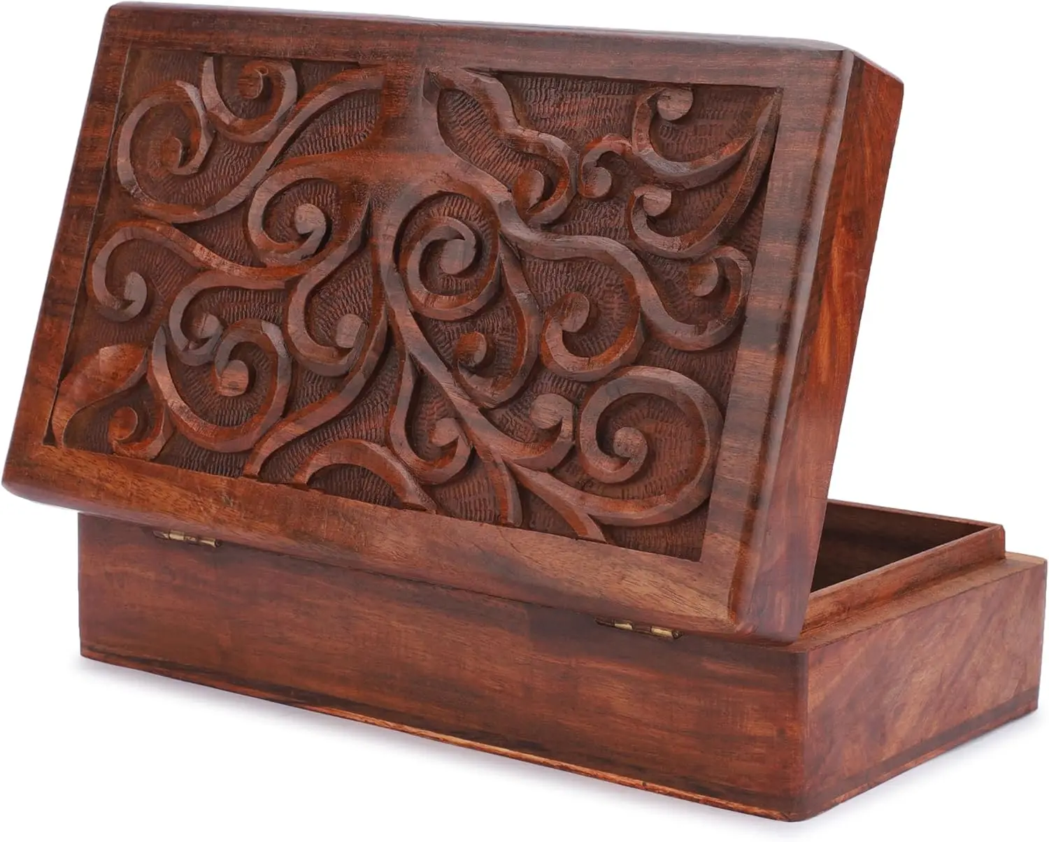 

Hand Carved Wooden Jewelry Storage Box Multipurpose Decorative Vintage Style Keepsake Trinket Case Holder Treasure Chest N