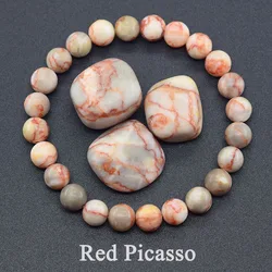 Natural Stone Round Red Spider Web Stripe Network Beads Bracelet Women Stretch Handmade Jewelry Men Red Picasso Beads Wholesale