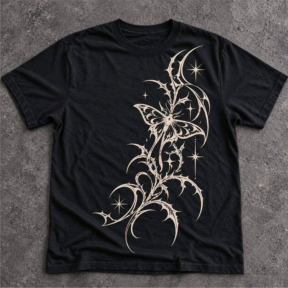 Classic Y2K gothic prints, Harajuku style, retro millennium-era style, loose-fitting T-shirts suitable for both men and women