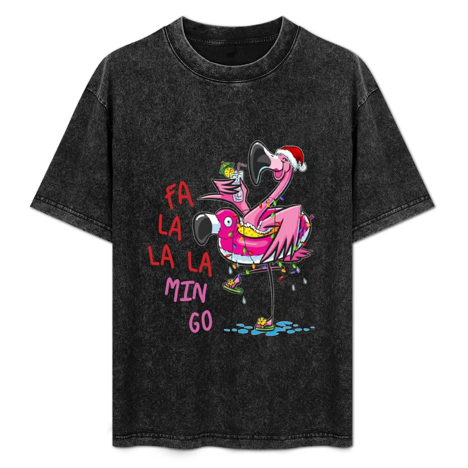 Camiseta Fa La La La mingo Flamingo para regalo de pijama navideño, camiseta informal básica de manga corta