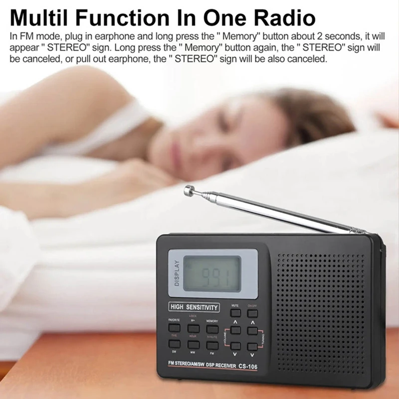 Full Band Radio AM/SW/LW/TV/FM Radio Full Frequency Receiver Receiving FM Radio With Timing Alarm Clock Portable Radio