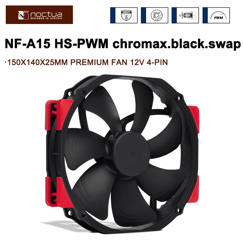 

Noctua NF-A15 HS-PWM Chromax.black.Сменный вентилятор корпуса 150 мм Вентилятор охлаждения корпуса премиум-класса 140X150X25 мм Охладители процессора ПК Ультра-тихий