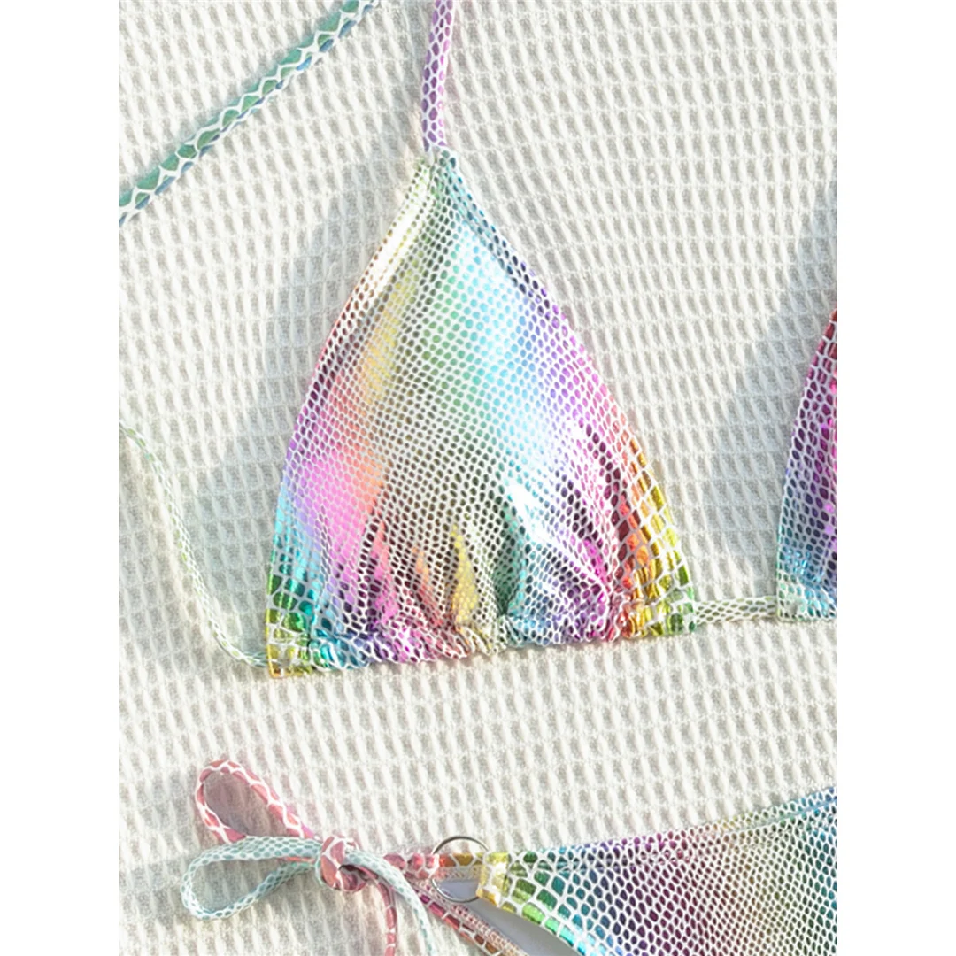 Bunter, mit Schlangenhautmuster versehener, trägerloser Bikini, Damen-Badeanzug, zweiteiliges Bikini-Set, Badebekleidung, Badeanzug, Modell V5822. – Detail 12