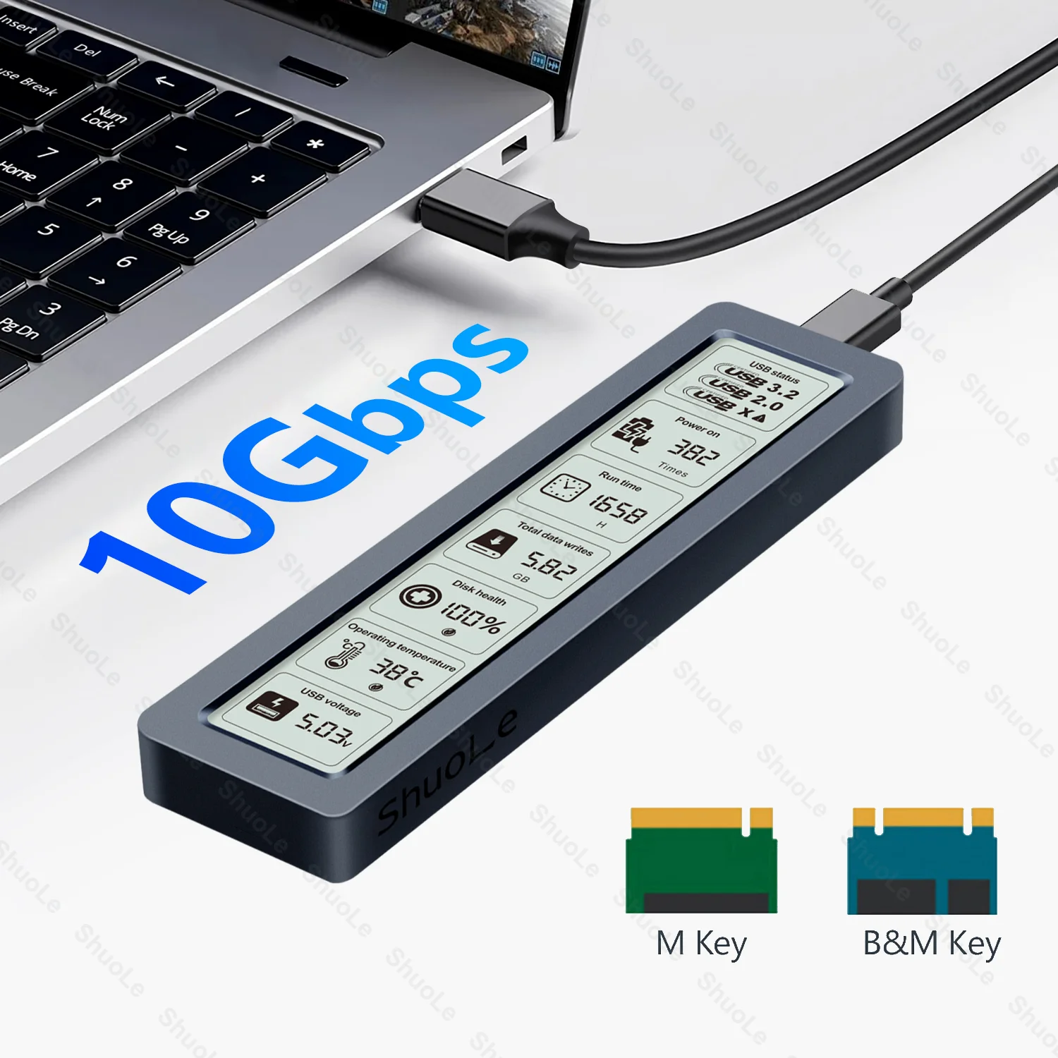 M.2 NVMe SATA SSD 인클로저 비주얼 스마트 SSD 케이스 USB 3.2 Gen 2 10Gbps NVMe PCI-E 20Gbps