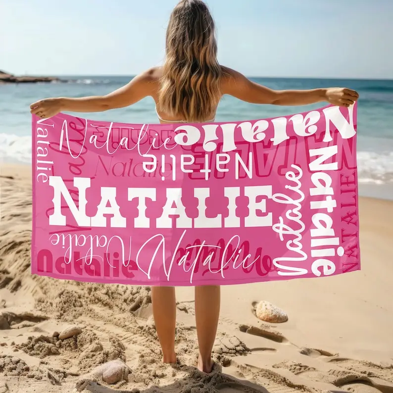 Personalized Beach Towel with Name:Oversized Custom Monogram Pool Towel,Signature Beach Towel for Kids,Picnic Towel