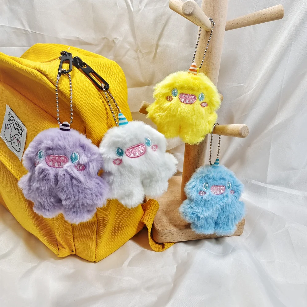 Korea Cute Plush Little Monster Pendant Keychain Fashion Backpack Plush Charms Kawaii Toy Doll Keyring Car Trinket  Accessories