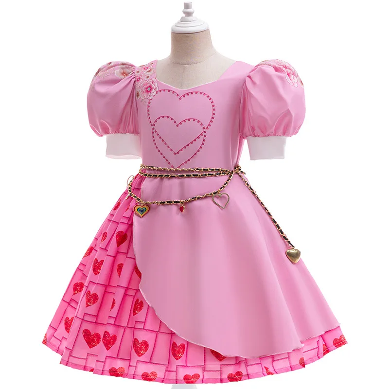Descendants Pink Heart Princess Dress for Girls Halloween Cosplay Birthday Party Carnival Party Masquerade Children's Costume