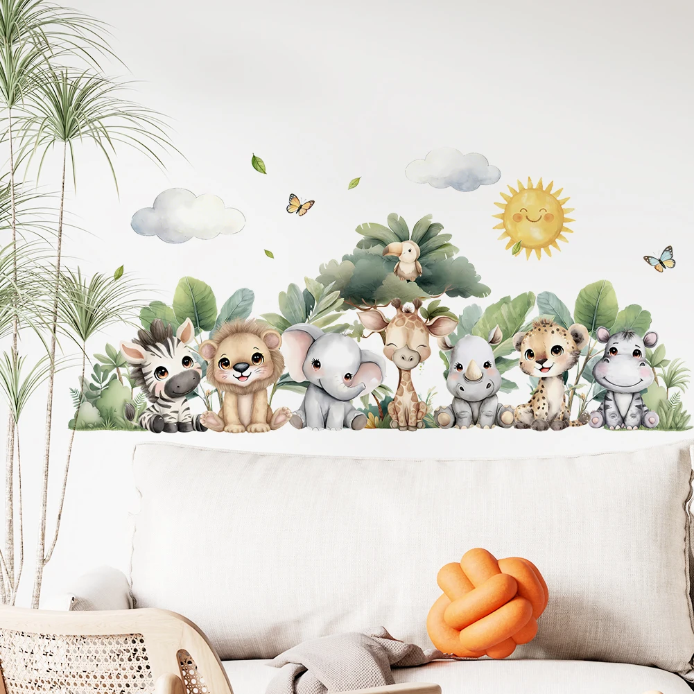 Cute Safari Jungle Animal Wall Stickers Removable Peel and Stick Decals for Kids Room Nursery Baby Bedroom   Decor
