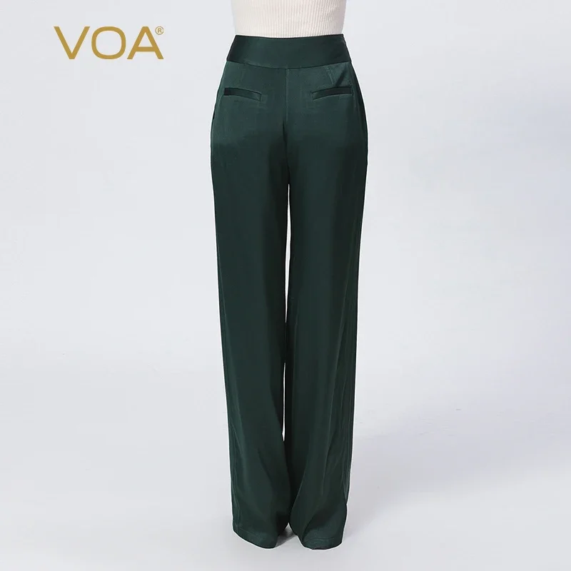 VOA 40m/m Silk trousers Double-sided Satin Natural Waist Smooth Skin-friendly Side Pull Diagonal Pocket Straight Pants KE566