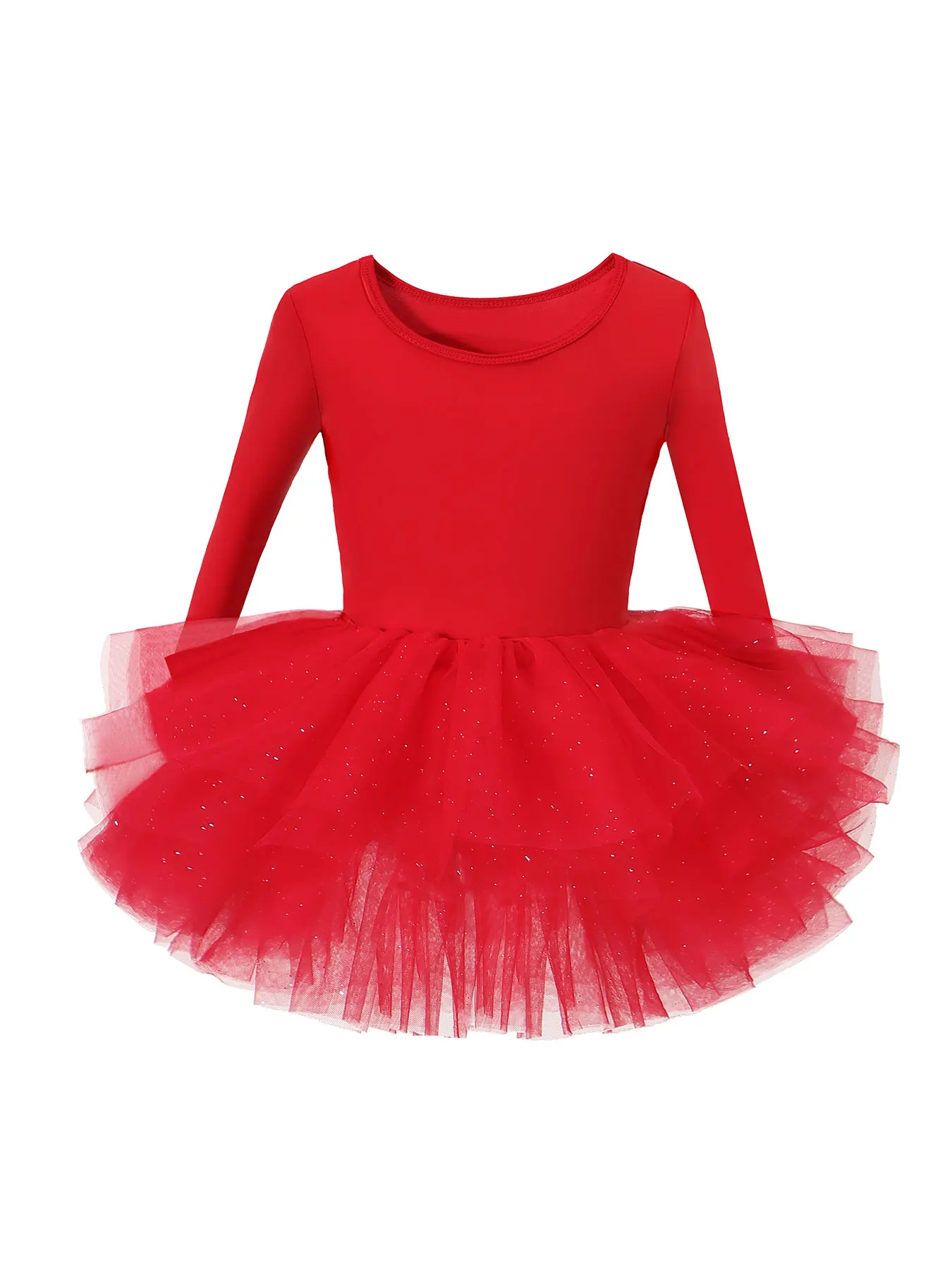 Fashionable Girls' Long-Sleeved Ballet Dress, Solid Color Mesh with Silver Sprinkles, Elegant and Cute, Soft and Breathable Fabric, a Must-Have Outfit for Holiday Parties and Performances