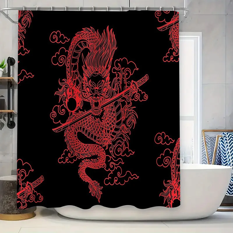 Dragon Shower Curtain Japanese Art Mythical Beast Tapestry Home Decor Washroom Divider Panel Oriental Style Bathroom Accessories