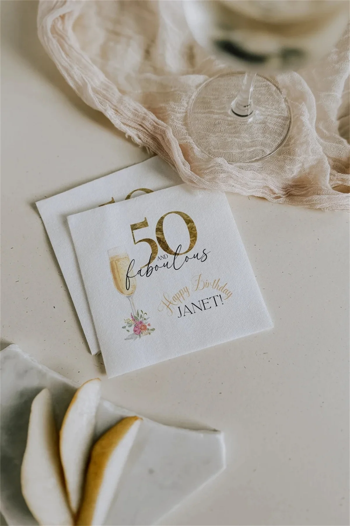 

50 PCS Custom 50th Birthday Printed Napkins | Fifty and Fabulous Birthday Party Table Napkins | Personalized Birthday Paper Napk