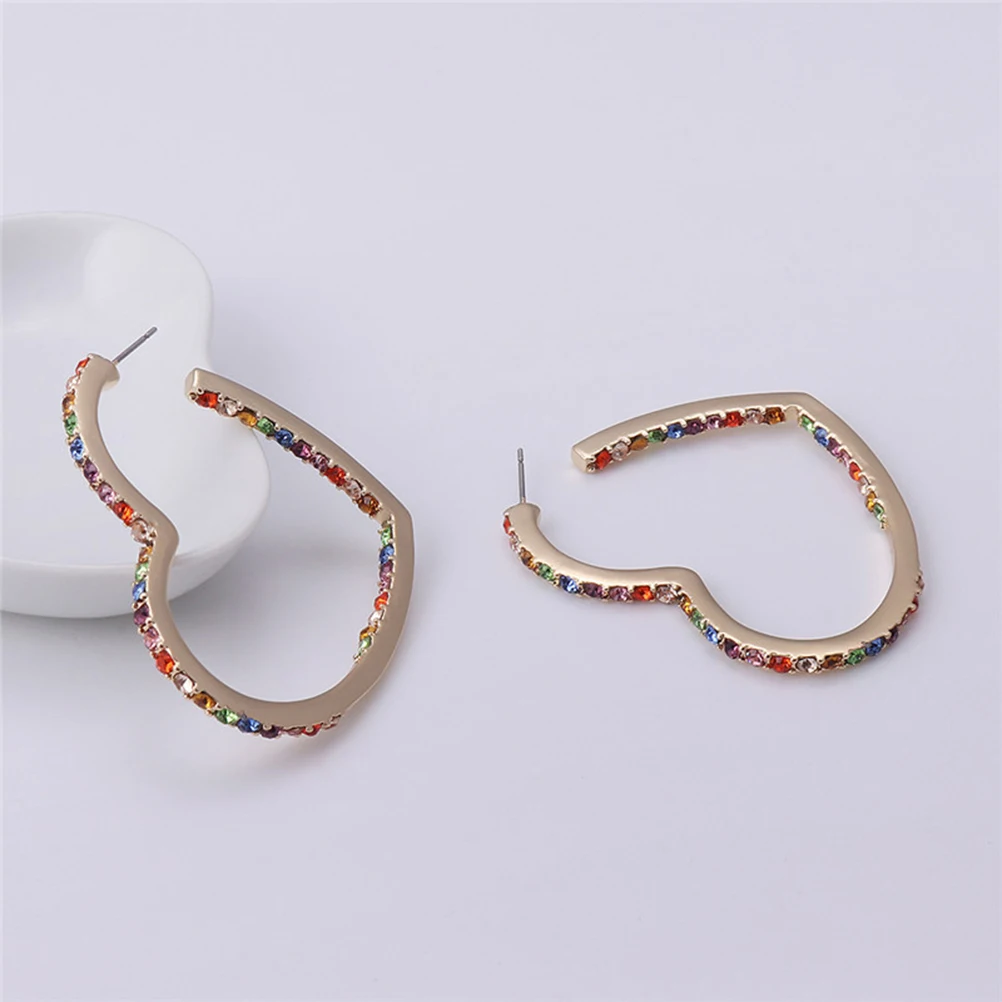 

Heart-shaped Earrings Jewelry Decor Rhinestone Eardrop Rhinestones Colorful Dangle