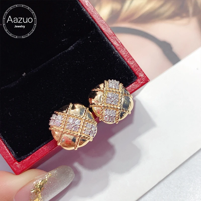Aazuo Real Vintatg Jewelry 18K Yellow Gold Real Diamonds 0.34ct Lucky Square Stud Earring Gift For Women Engagement Party Au750