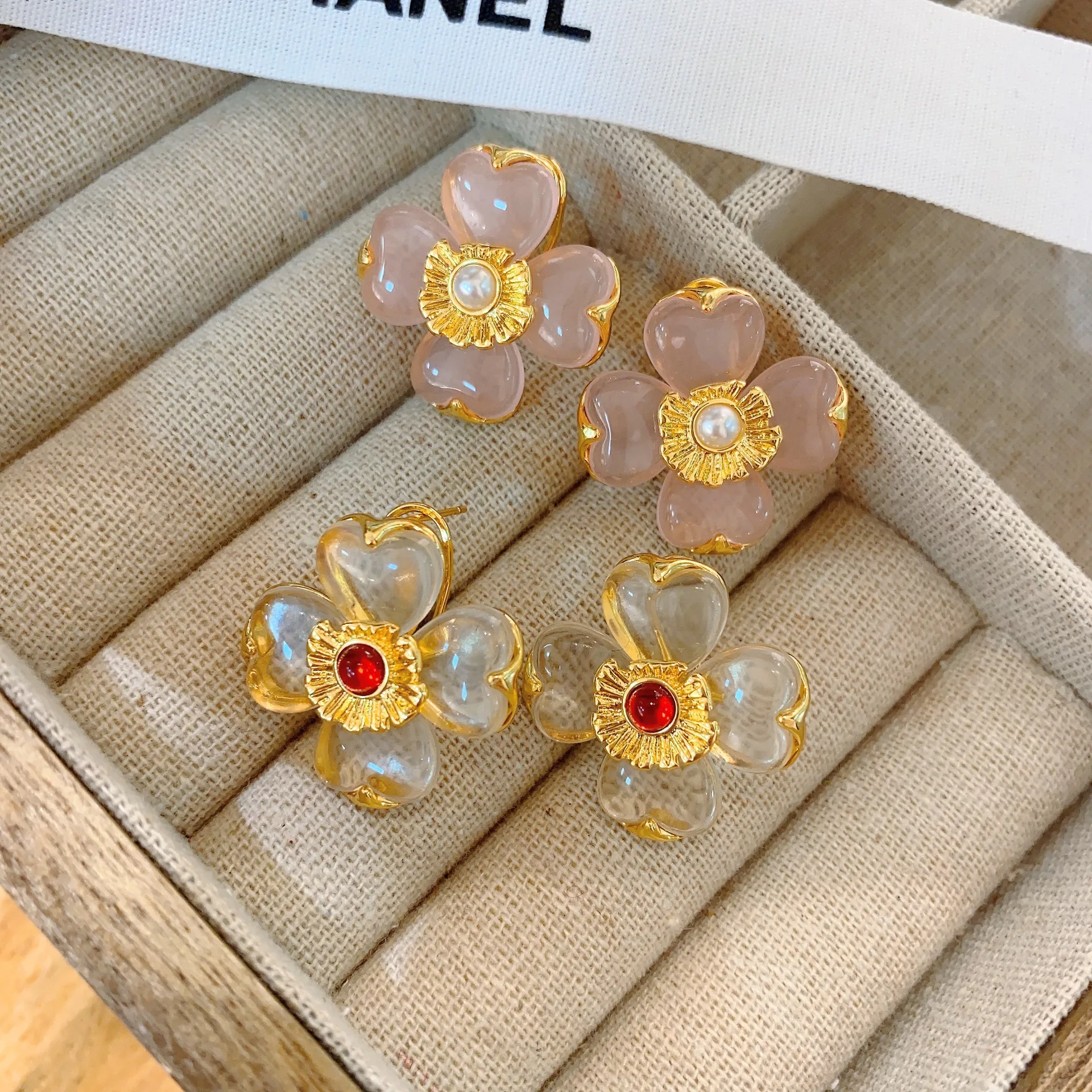 

Brass With 18K Sweety Flower Stud Earrings Women Jewelry Punk Party T Show Gown Runway Korean Japan INS