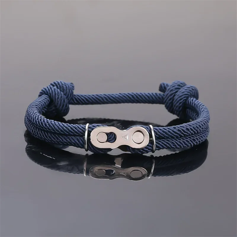 Men Punk Rock Locomotive Bicycle Chain Bracelet Adjustable Nautical Rope Bracelets Mountain Bike Buckle Accessory