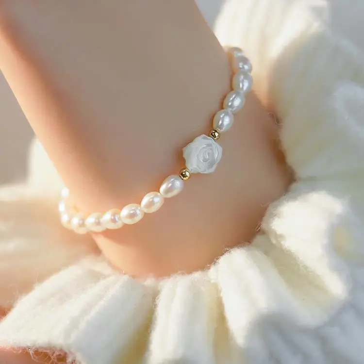 100% natürliche Süßwasser perle süße Rose Blume 14 Karat Gold gefüllt Damen Perlen Armband Schmuck für Frauen Geschenke billig – Detail 5