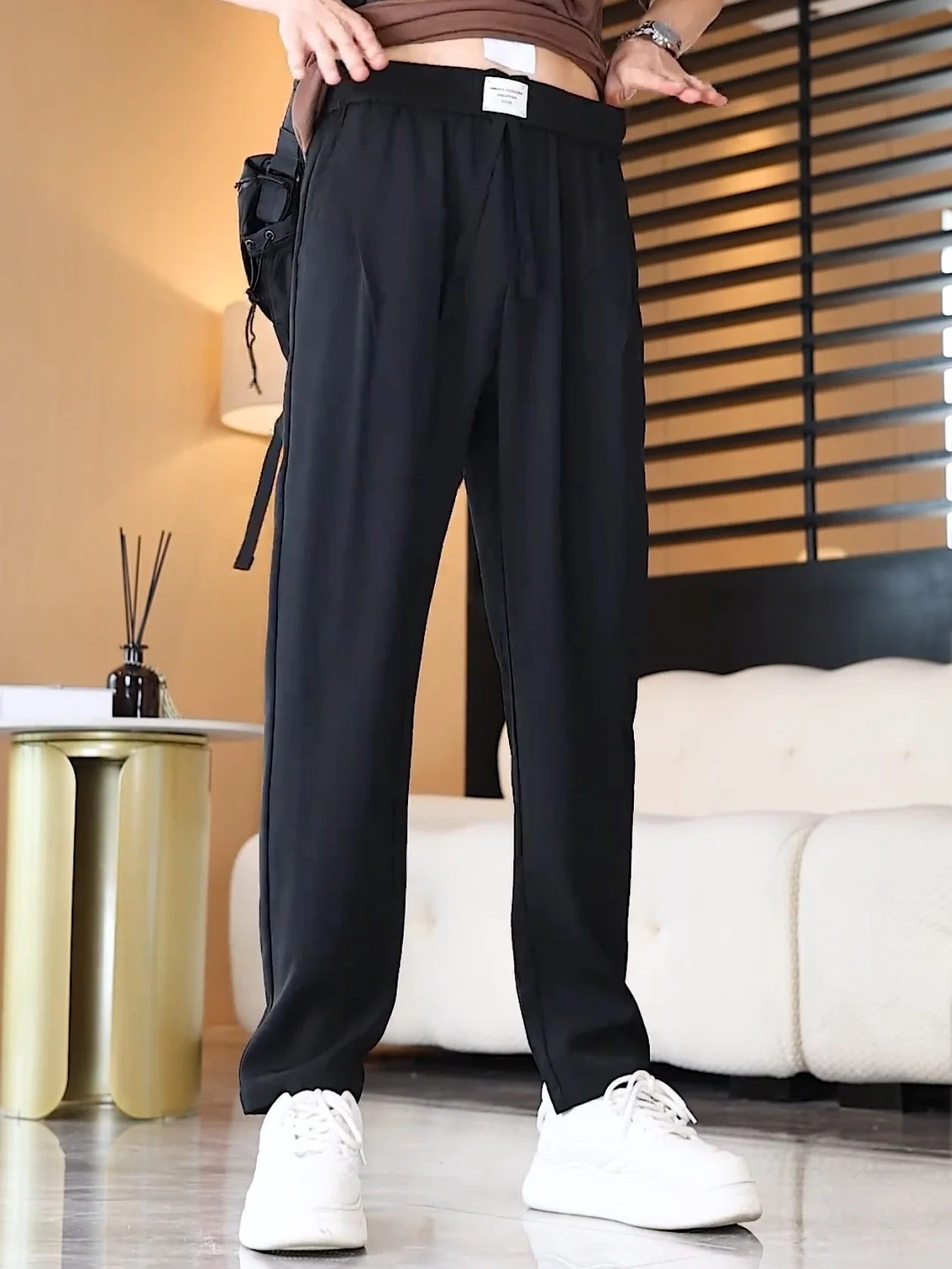 Spring Autumn Thiened Loose Straight Leg Smooth Anti-Wrinkle Casual Pants for Men Faionable Pure Color Drapey Loose Fit