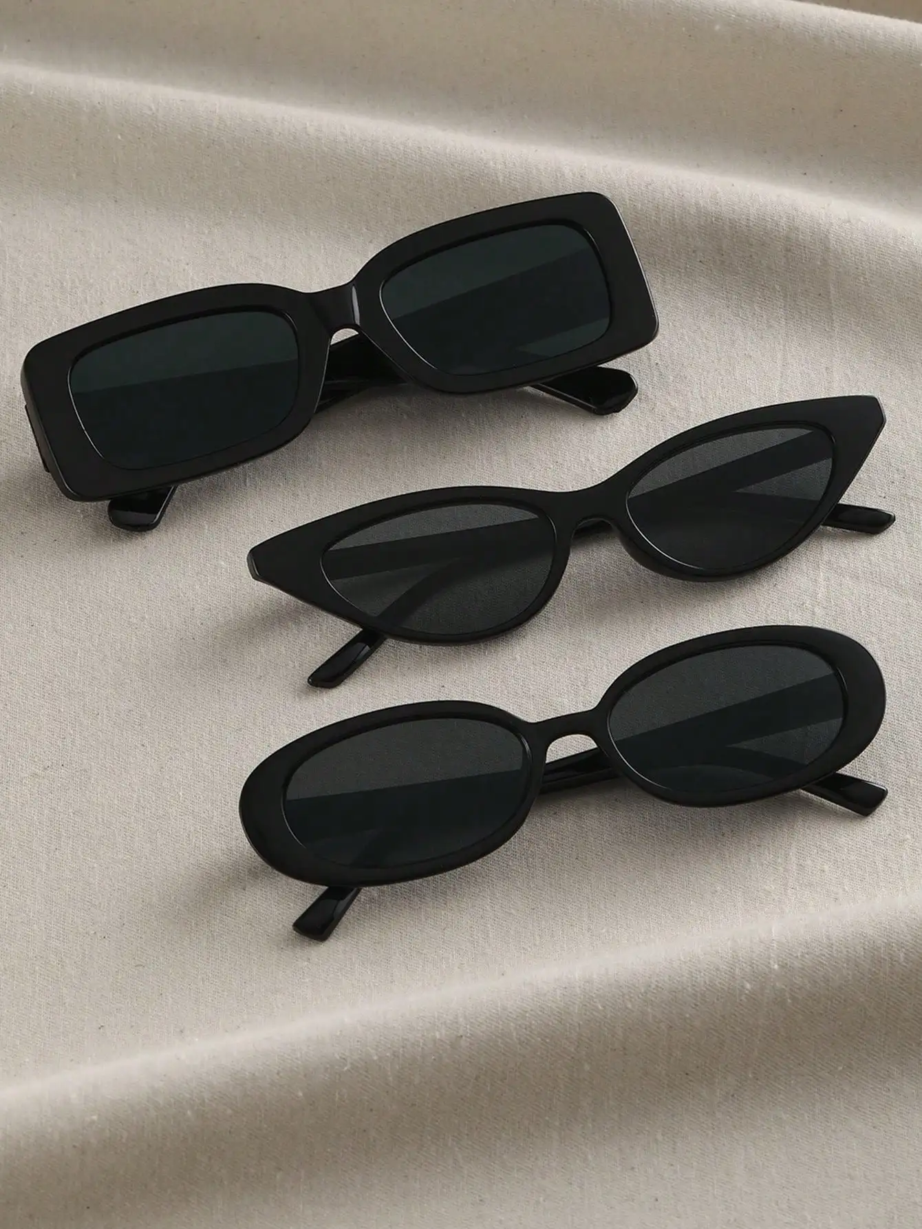 3PCS Unisex Cat Eye&Round&Square Plastic Frame Fashion Sunglasses For Outdoor Travel Hiking