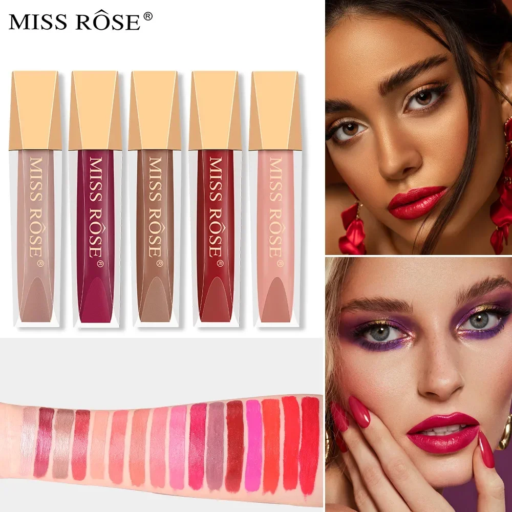 Miss Rose 16 Color Long Lasting Waterproof Velvet Matte Lip Glaze Lipstick Makeup Non-Stick Glitter Lip stick Lip Gloss Cosmetic