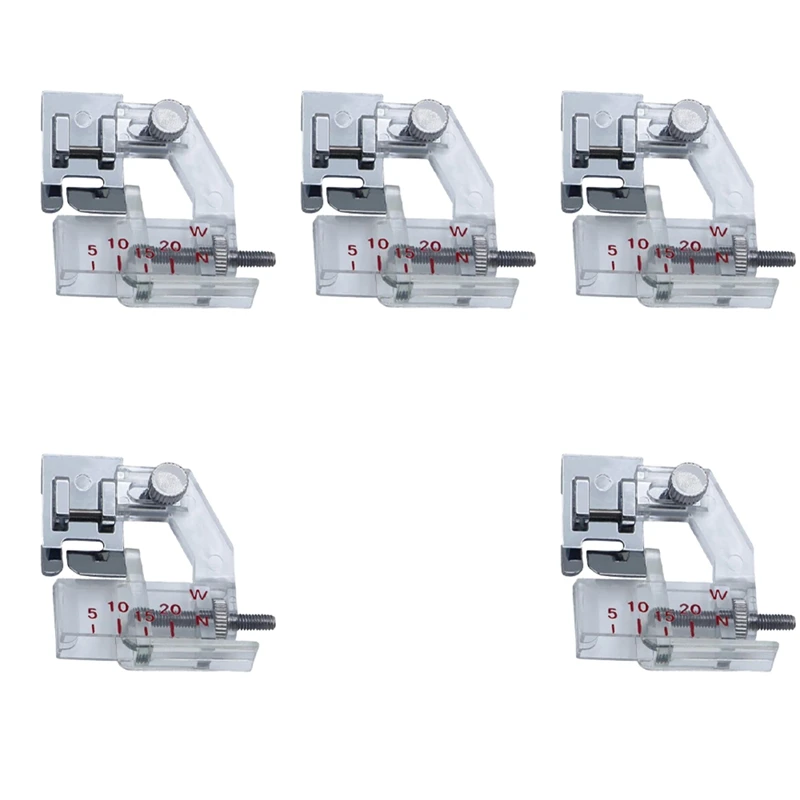 5Pcs Adjustable Bias Tape Binding Foot,Range Is From 5Mm To 20Mm, For All Low Shank Snap On Sewing Machine Industrial