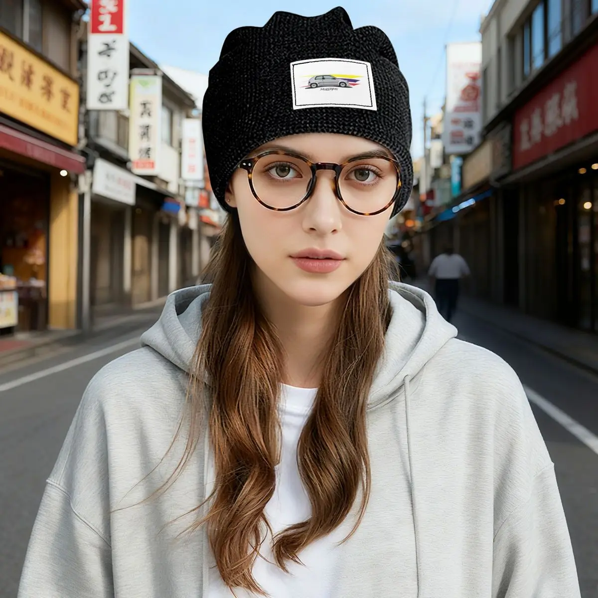 106 Rally Waffle Knit Fleece Lined Beanie with PU Leather Patch Unisex Warm Winter Soft Cap
