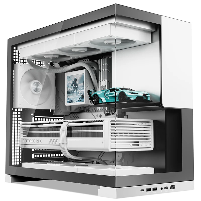 

Корпус для ПК Golden Field Cang Yue Sea View Room (ATX) / C-порт / подставка для видеокарты / для самостоятельной сборки настольного компьютера, черно-белый