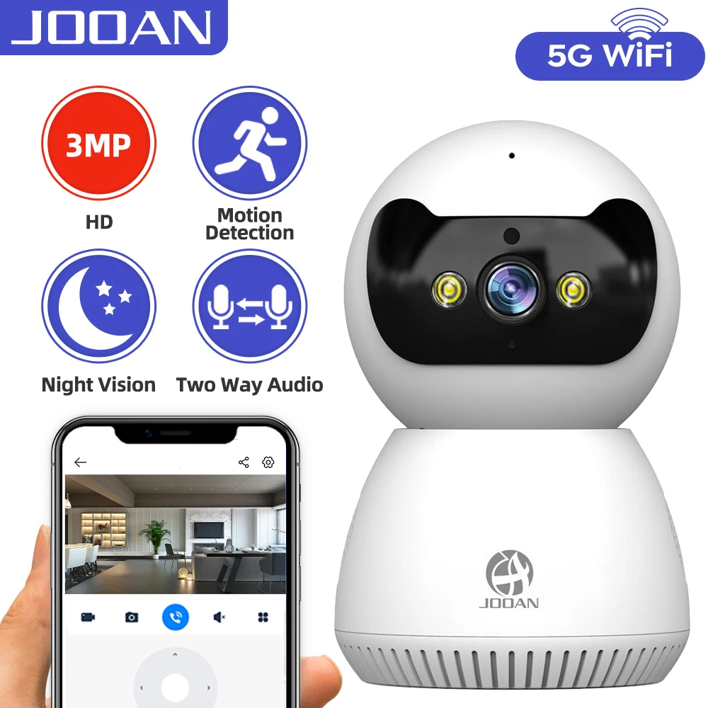 

JOOAN 3MP WiFi видеоняня с обнаружением движения, двусторонней аудиосвязью, ночным видением, камера для домашней безопасности и видеонаблюдения