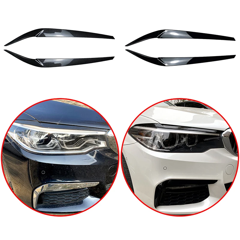 

For BMW 5 Series G30 525i 530i 2017-2021 Car Front Lamp Hoods Headlight Headlight Eyebrows Glossy Black Carbon Fiber Look
