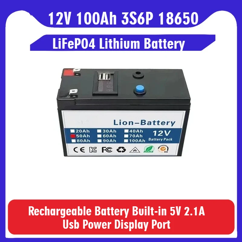 

12V 100Ah 3S6P 18650 Lithium - Battery Pack Is Suitable for Sprayers, Trolleys, and Children's Electric Vehicles Battery
