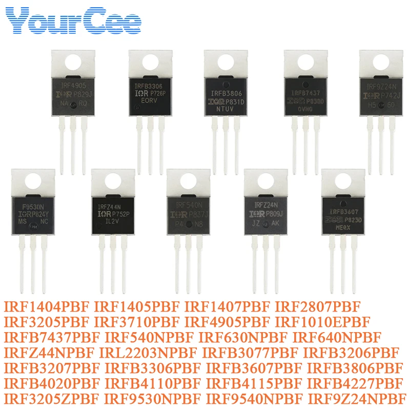 2Pcs IRFB7437PBF IRFB7437 TO-220 IRF540NPBF IRF640NPBF IRF3205PBF IRFB3607PBF IRFB4110PBF N Channel 40V/250A Inline MOSFET