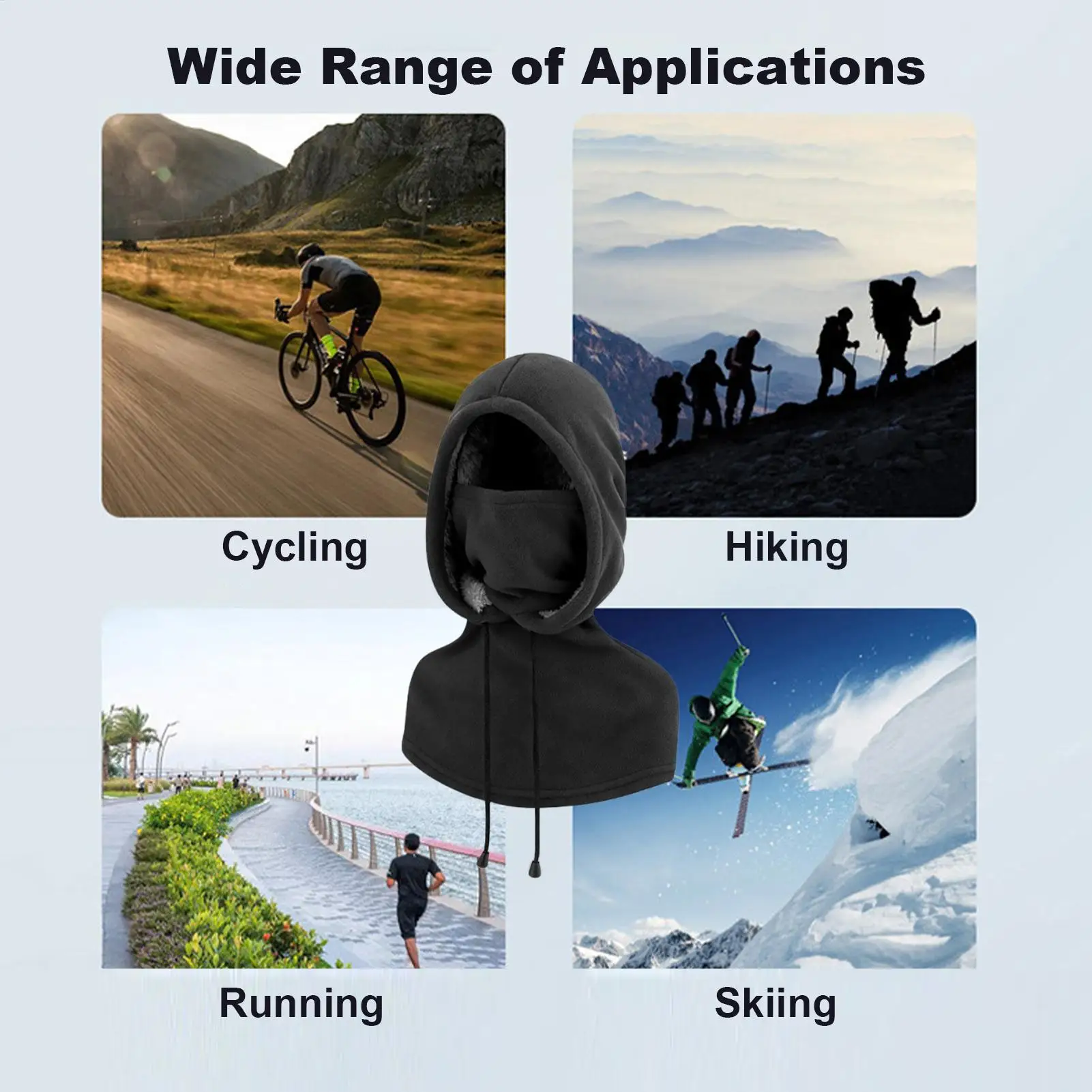 

Cycling Face Cover Fleece Hat With Drawstring Thickened Thermal Neck Hood Hat For Women Runners Cyclists Camping Cycling