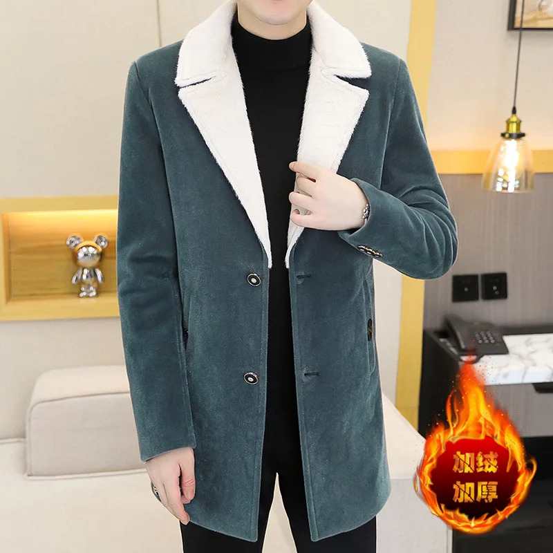 

New Explosive Winter Plus Fleece Thickened Personality Everything Casual Style Corduroy Collar Comfortable Men's Clothing