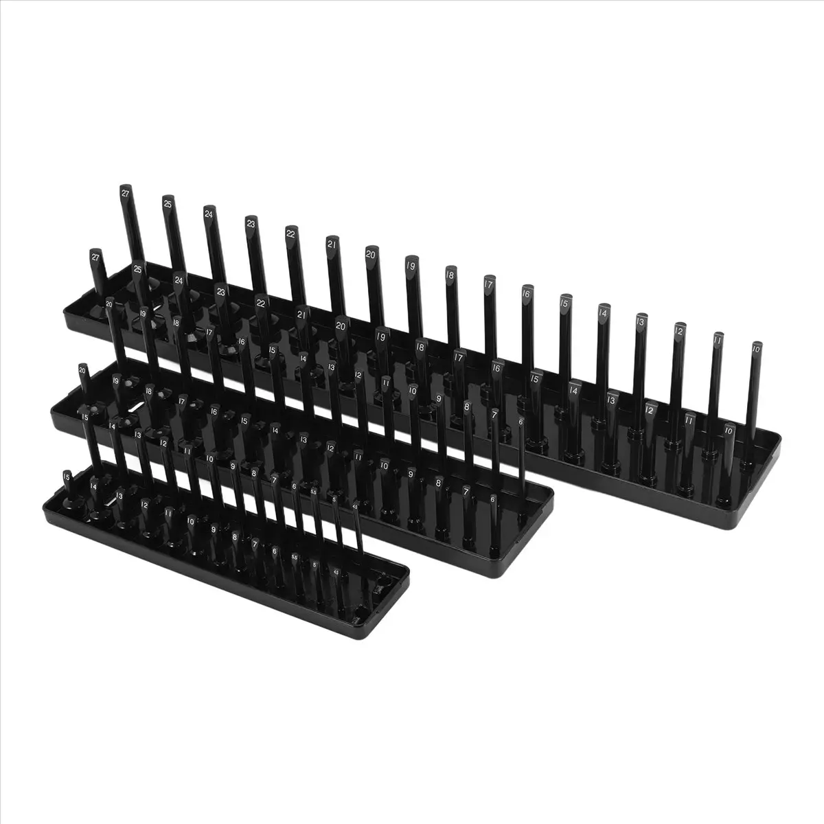ABBQ SALE 3Pc Socket Organizer Tray Set Black Metric Socket Trays 1/4Inch 3/8Inch & 1/2Inch Drive Deep and Shadow Socket Holders