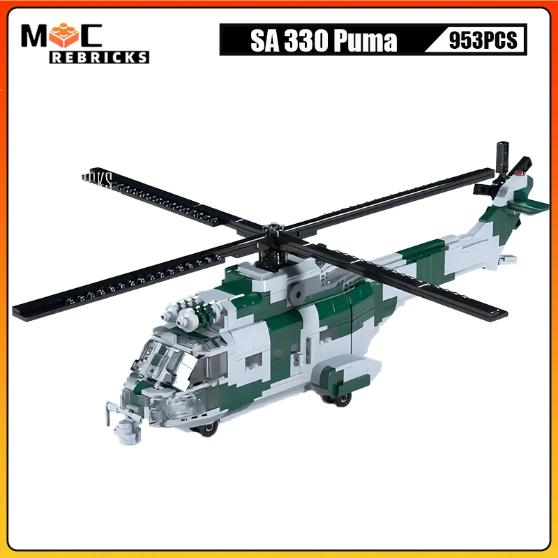 

Medium Utility Aircraft SA 330 Armed Transport Helicopter MOC Building Blocks Assembly Airplane Model Puzzle Kids Bricks Toys