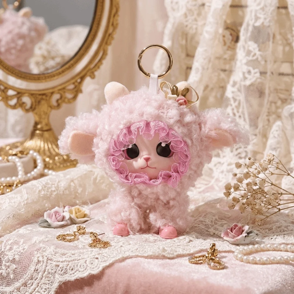 Soft Hanging Ornament Smooth Vinyl Fluffy Fabric Cartoon Sheep Bag Charm Durable Vinyl Metal Key Ring Lamb Keychain view 3