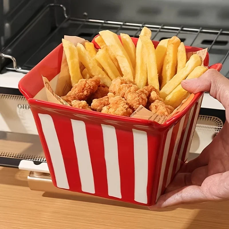 750ml Bowl Popcorn Maker Ceramic Snack Bucket Microwave Safe Bowl Cute Dessert Plate Living Room Kitchen Decorative Storage